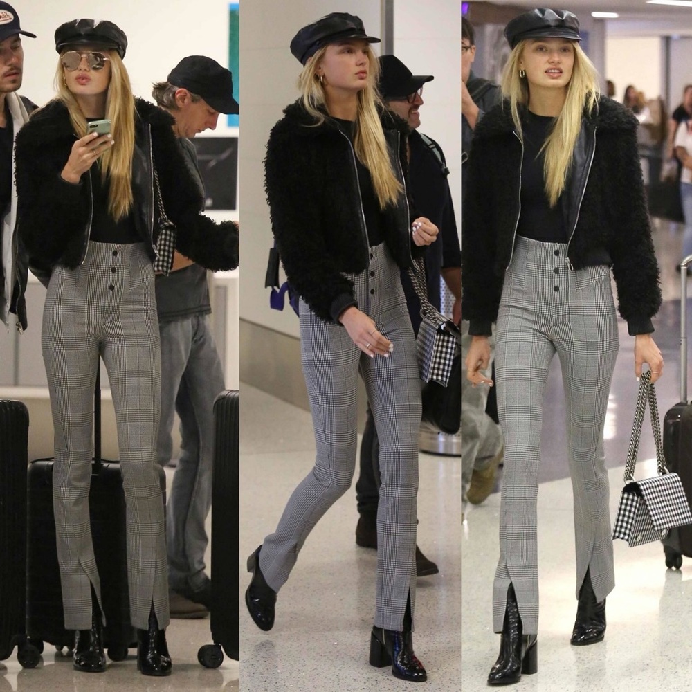 Zara Woman High-Waist Glen Plaid Straight-Leg Trousers